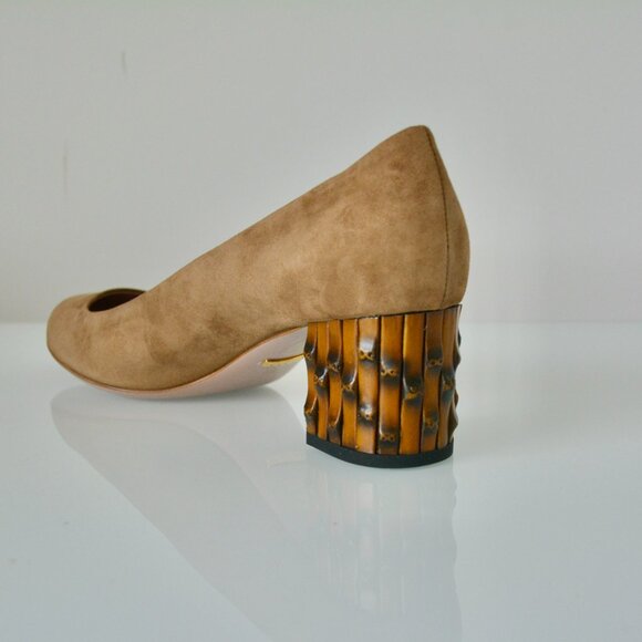 NIB GUCCI SUEDE LEATHER DAHLIA BAMBOO PUMPS - Picture 7 of 11